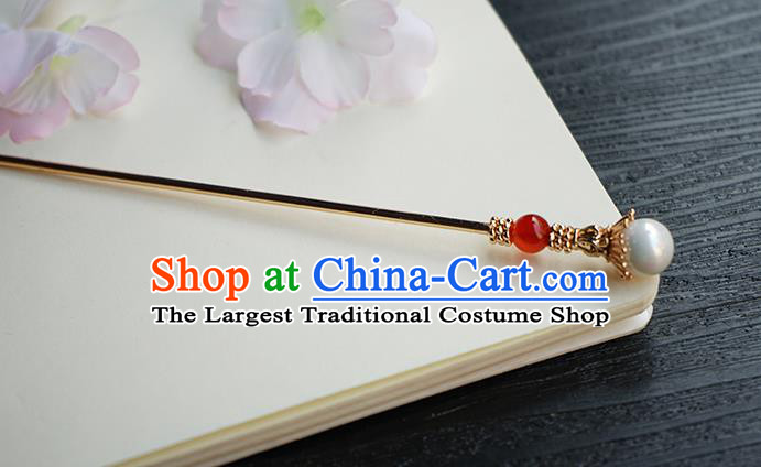 Chinese Classical Cheongsam Golden Hair Clip Hair Accessories Handmade Ancient Princess Red Bead Hairpin for Women