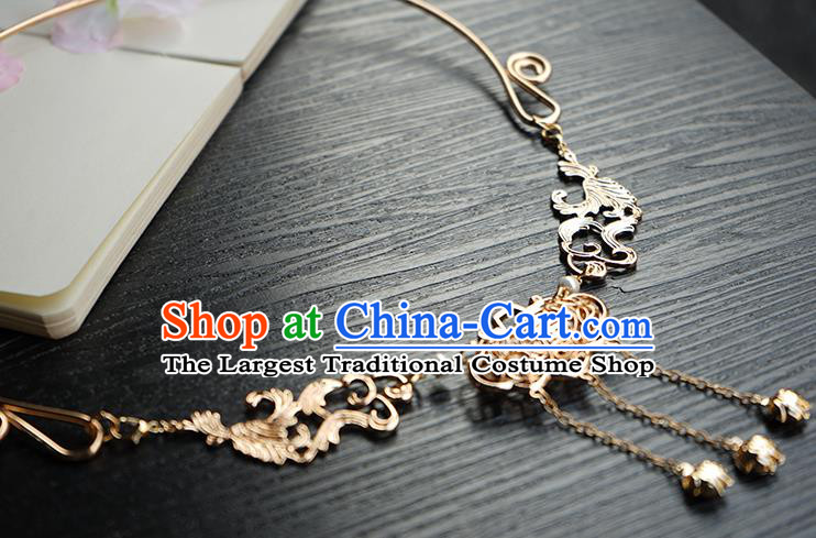 Chinese Handmade Hanfu Golden Tassel Necklace Classical Jewelry Accessories Ancient Princess Longevity Lock Necklet for Women