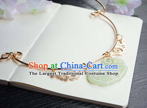 Chinese Handmade Golden Longevity Lock Hanfu Necklace Classical Jewelry Accessories Ancient Bride Jade Necklet for Women