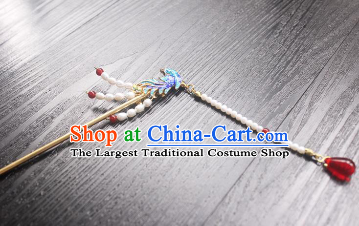 Chinese Classical Cloisonne Phoenix Hair Clip Hair Accessories Handmade Ancient Hanfu Pearls Tassel Hairpin for Women