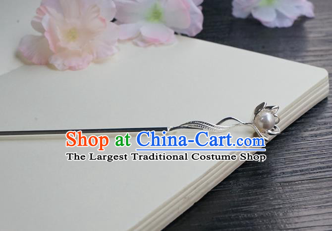 Chinese Classical Argent Flower Hair Clip Hair Accessories Handmade Ancient Jin Dynasty Hanfu Hairpin for Women