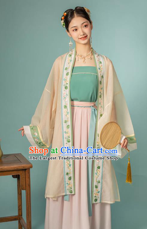 Chinese Ancient Country Lady BeiZi Top and Skirt Traditional Song Dynasty Historical Costumes Hanfu Apparels