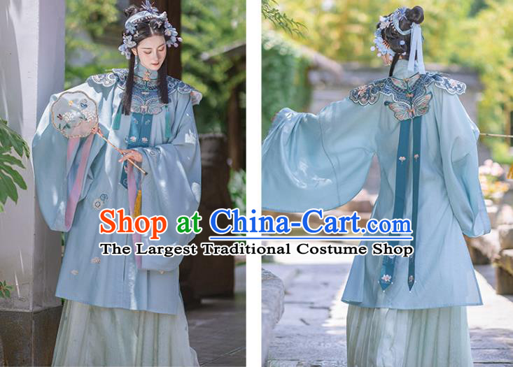 Chinese Ancient Young Female Long Gown and Skirt Traditional Ming Dynasty Hanfu Apparels Historical Costumes Full Set