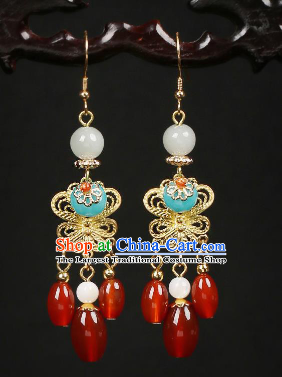 Handmade Chinese Court Women Hanfu Ear Accessories Classical Eardrop Golden Earrings