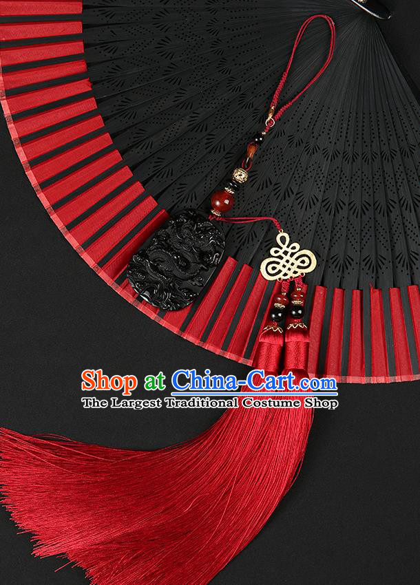 Chinese Classical Black Jade Waist Accessories Ancient Swordsman Hanfu Tassel Belt Pendant