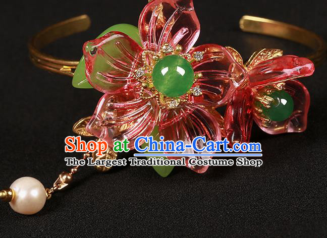 Chinese Handmade Hanfu Red Flowers Bracelet Classical Jewelry Accessories Bangle for Women