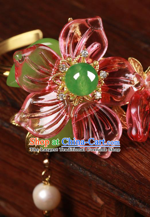 Chinese Handmade Hanfu Red Flowers Bracelet Classical Jewelry Accessories Bangle for Women