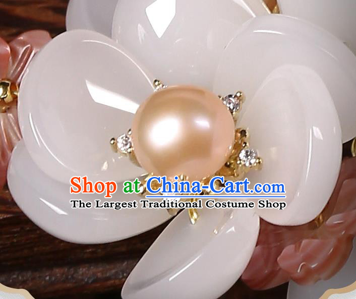Chinese Classical Pearls Hair Clip Hair Accessories Handmade Ancient Court Lady Hanfu White Flowers Hairpins for Women
