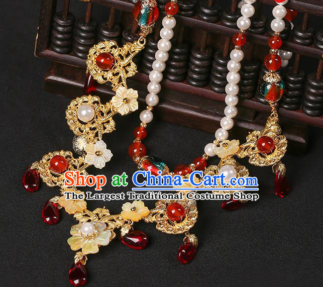 Chinese Handmade Pearls Necklet Classical Jewelry Accessories Hanfu Golden Necklace for Women