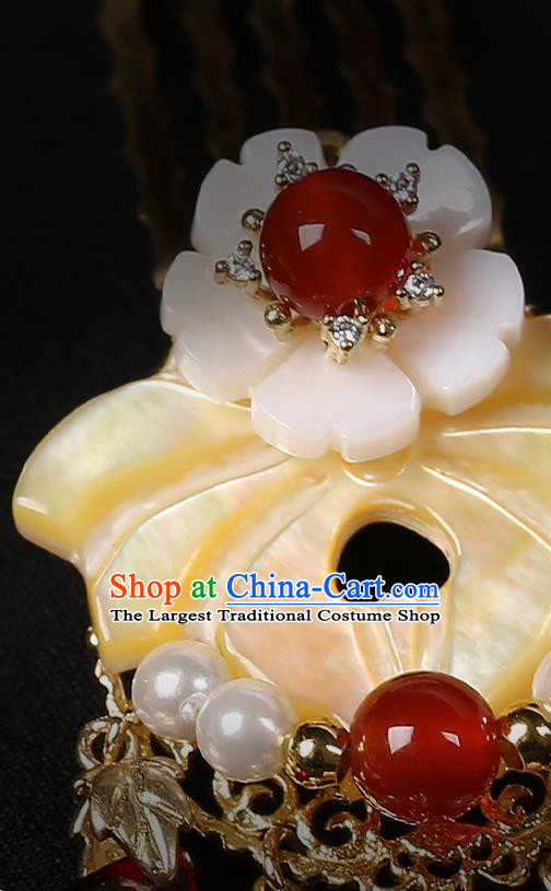 Chinese Classical Shell Flower Hair Comb Hair Accessories Handmade Ancient Court Lady Hanfu Pearls Hairpins for Women