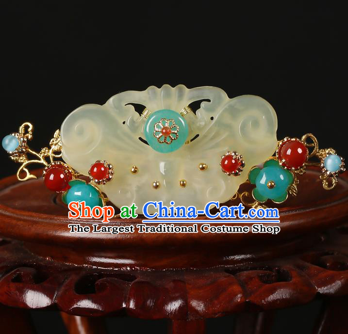 Chinese Classical Ming Dynasty Jade Hair Crown Hair Accessories Handmade Ancient Court Hanfu Hairpin for Women
