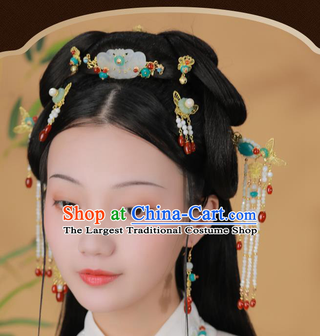 Chinese Classical Ming Dynasty Jade Hair Crown Hair Accessories Handmade Ancient Court Hanfu Hairpin for Women