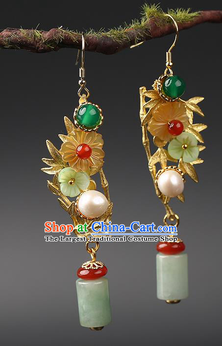 Handmade Chinese Song Dynasty Court Women Ear Accessories Classical Eardrop Ancient Hanfu Jade Earrings
