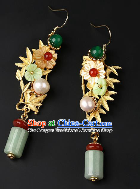 Handmade Chinese Song Dynasty Court Women Ear Accessories Classical Eardrop Ancient Hanfu Jade Earrings