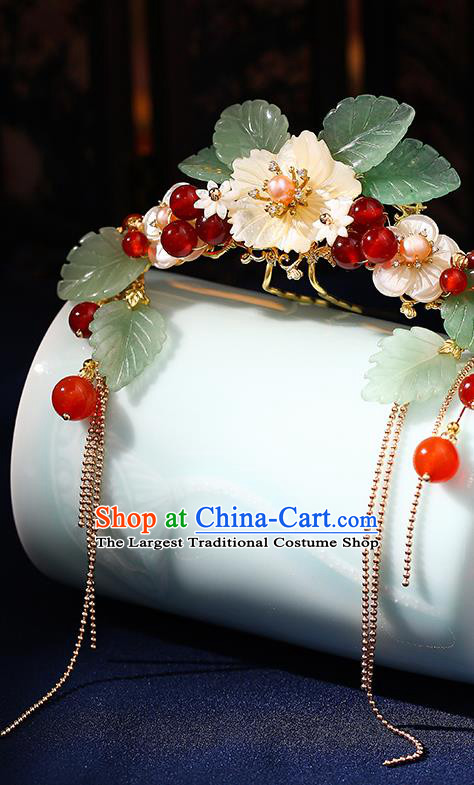 Chinese Classical Shell Flower Hair Crown Hanfu Hair Accessories Handmade Ancient Princess Tassel Hairpins for Women