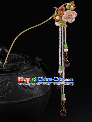 Chinese Classical Shell Plum Hair Clip Hanfu Hair Accessories Handmade Ancient Princess Beads Tassel Hairpins for Women