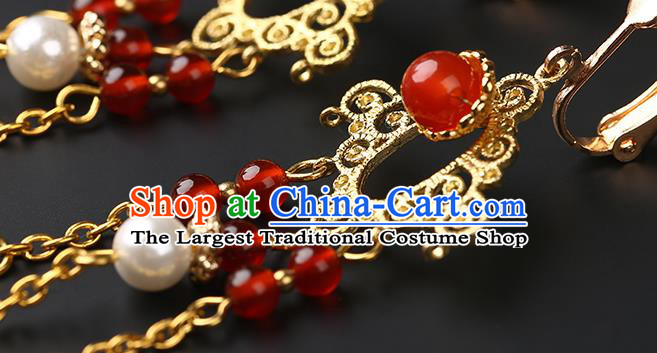 Handmade Chinese Wedding Ear Accessories Classical Eardrop Ancient Women Hanfu Red Beads Tassel Earrings