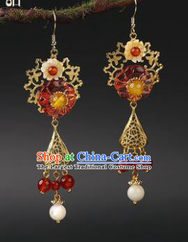 Handmade Chinese Wedding Bride Ear Accessories Classical Eardrop Ancient Women Hanfu Golden Earrings