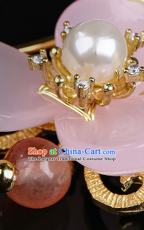 Chinese Handmade Pearls Bracelet Classical Jewelry Accessories Ancient Hanfu Pink Flower Bangle for Women