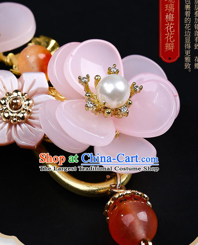 Chinese Handmade Pearls Necklet Classical Jewelry Accessories Ancient Hanfu Pink Flower Necklace for Women