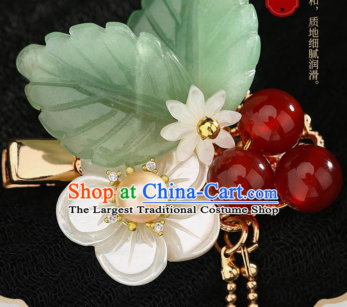 Chinese Classical Green Leaf Hair Claws Hanfu Hair Accessories Handmade Ancient Princess Hairpins Shell Hair Stick for Women