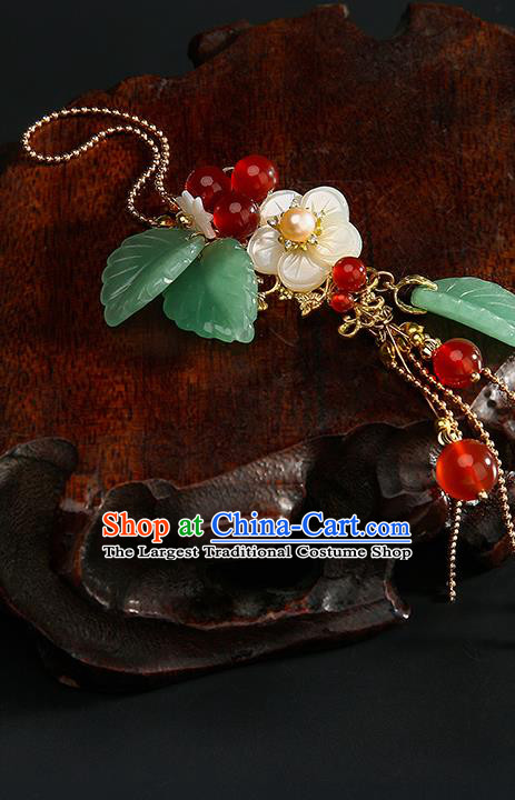 Chinese Classical Hanfu Shell Plum Brooch Accessories Ancient Princess Red Beads Tassel Breastpin Pendant