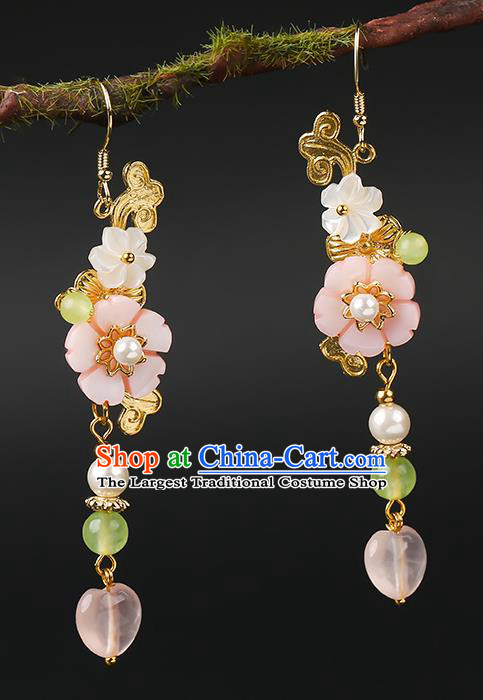 Handmade Chinese Shell Ear Accessories Classical Eardrop Ancient Women Hanfu Flower Earrings