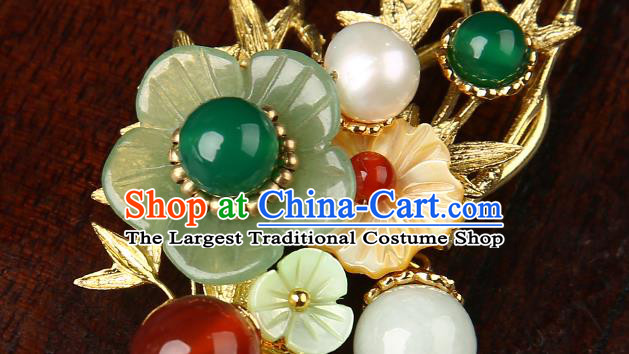 Chinese Classical Green Beads Tassel Hair Clip Hanfu Hair Accessories Handmade Ancient Princess Plum Blossom Hairpins for Women