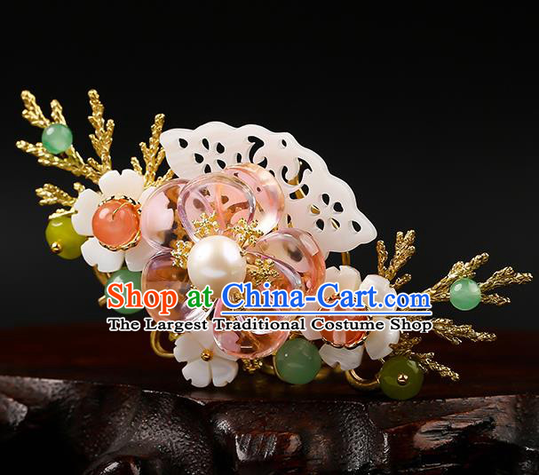 Chinese Classical Song Dynasty Shell Hair Crown Hanfu Hair Accessories Handmade Ancient Princess Flowers Hairpins for Women