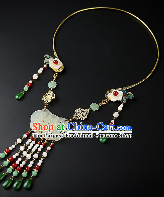 Chinese Handmade Song Dynasty Jade Necklet Classical Jewelry Accessories Ancient Hanfu Beads Tassel Necklace for Women