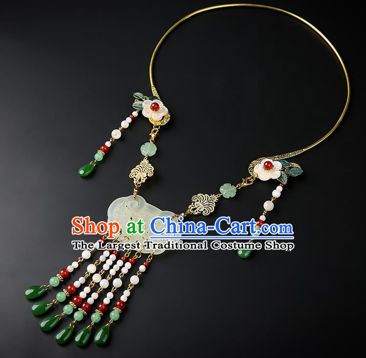 Chinese Handmade Song Dynasty Jade Necklet Classical Jewelry Accessories Ancient Hanfu Beads Tassel Necklace for Women