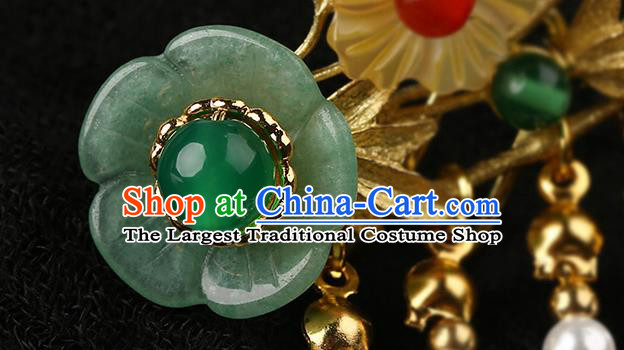 Chinese Classical Golden Bamboo Hair Claw Hanfu Hair Accessories Handmade Ancient Princess Green Plum Hair Stick Hairpins for Women