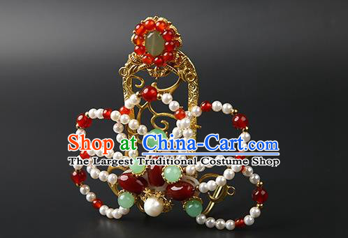 Chinese Classical Song Dynasty Pearls Hair Crown Hanfu Hair Accessories Handmade Ancient Empress Golden Hairpins for Women