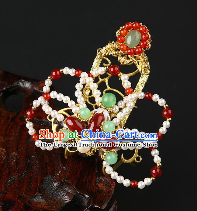 Chinese Classical Song Dynasty Pearls Hair Crown Hanfu Hair Accessories Handmade Ancient Empress Golden Hairpins for Women