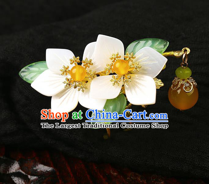 Chinese Classical White Flowers Hair Clip Hanfu Hair Accessories Handmade Ancient Princess Hairpins for Women