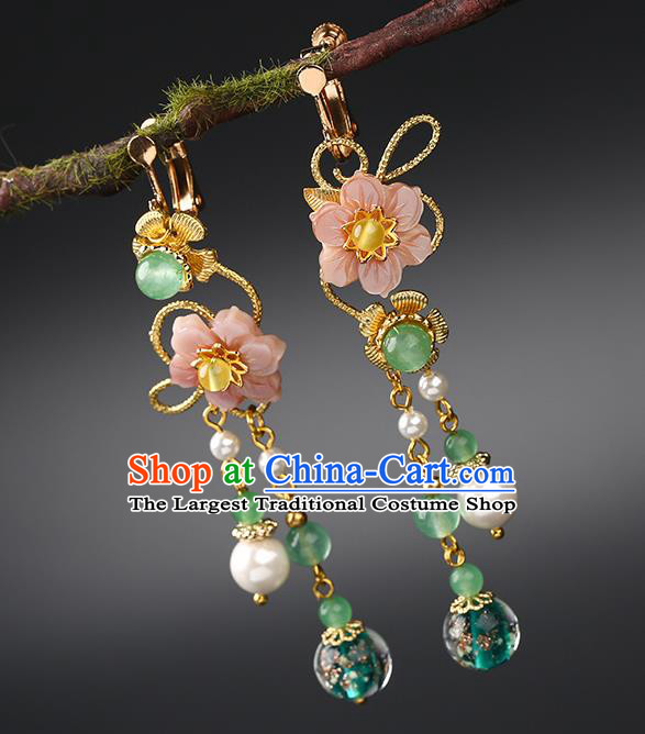 Handmade Chinese Flowers Ear Accessories Classical Eardrop Ancient Women Hanfu Beads Tassel Earrings