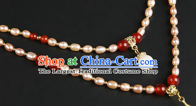 Chinese Classical Pearls Eyebrows Pendant Hanfu Hair Accessories Handmade Ancient Princess Golden Tassel Hair Clasp for Women
