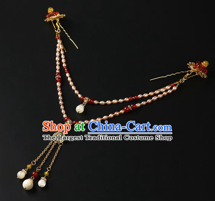 Chinese Classical Pearls Eyebrows Pendant Hanfu Hair Accessories Handmade Ancient Princess Golden Tassel Hair Clasp for Women