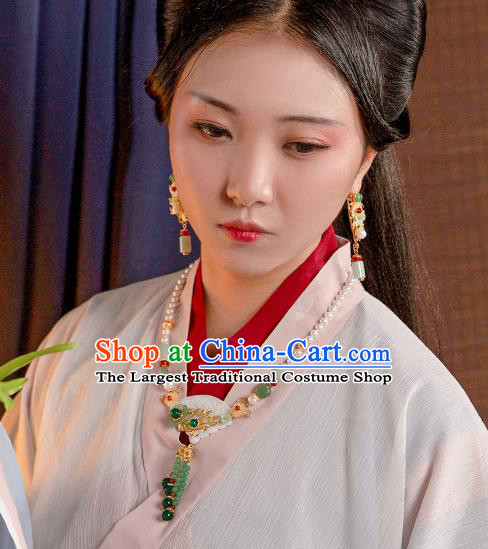 Chinese Handmade Song Dynasty Shell Necklet Classical Jewelry Accessories Ancient Hanfu Jade Tassel Necklace for Women
