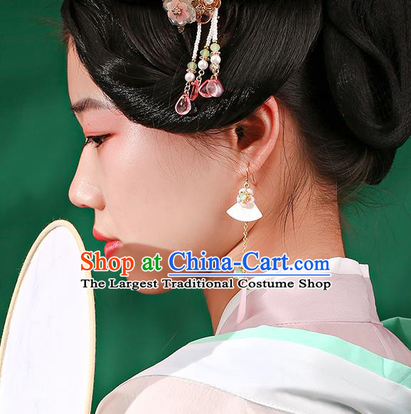 Handmade Chinese Shell Ear Accessories Classical Eardrop Ancient Women Hanfu Jade Earrings