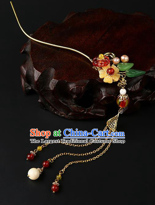Chinese Classical Golden Tassel Hair Clip Hanfu Hair Accessories Handmade Ancient Princess Plum Blossom Hairpins for Women