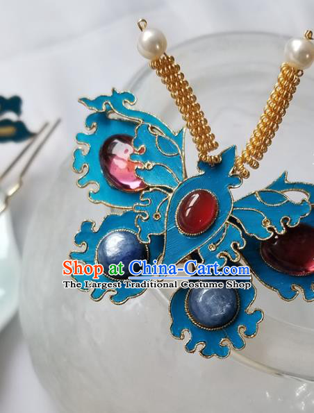 Chinese Classical Gems Butterfly Hair Clip Hanfu Hair Accessories Handmade Ancient Qing Dynasty Empress Hairpins for Women
