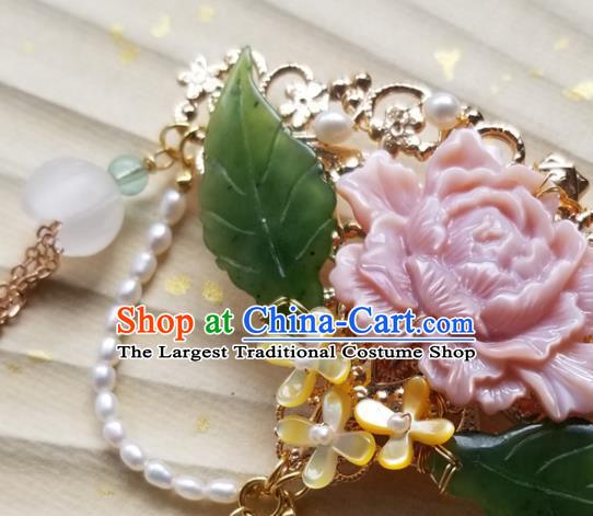 Chinese Classical Pink Peony Hair Claw Hanfu Hair Accessories Handmade Ancient Qing Dynasty Princess Tassel Hairpins for Women