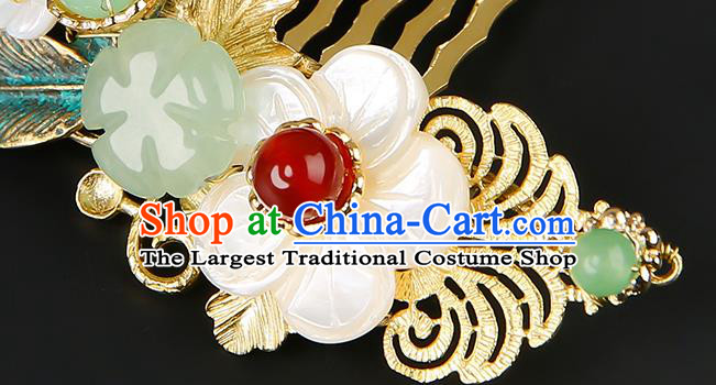 Chinese Classical Shell Hair Combs Hanfu Hair Accessories Handmade Ancient Princess Jade Hairpins for Women