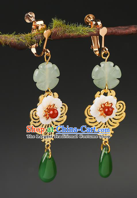 Handmade Chinese Jade Ear Accessories Classical Eardrop Ancient Women Hanfu Golden Earrings