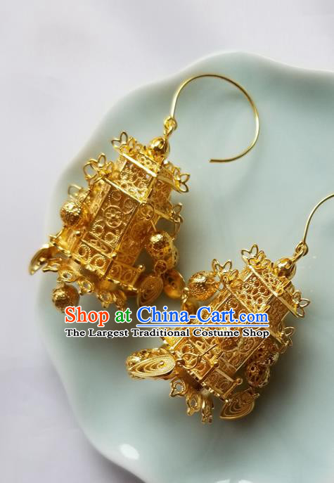 Handmade Chinese Court Woman Ear Accessories Classical Eardrop Ancient Empress Hanfu Golden Earrings