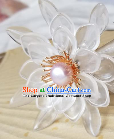 Chinese Classical White Epiphyllum Hair Clip Hanfu Hair Accessories Handmade Ancient Princess Hairpins for Women