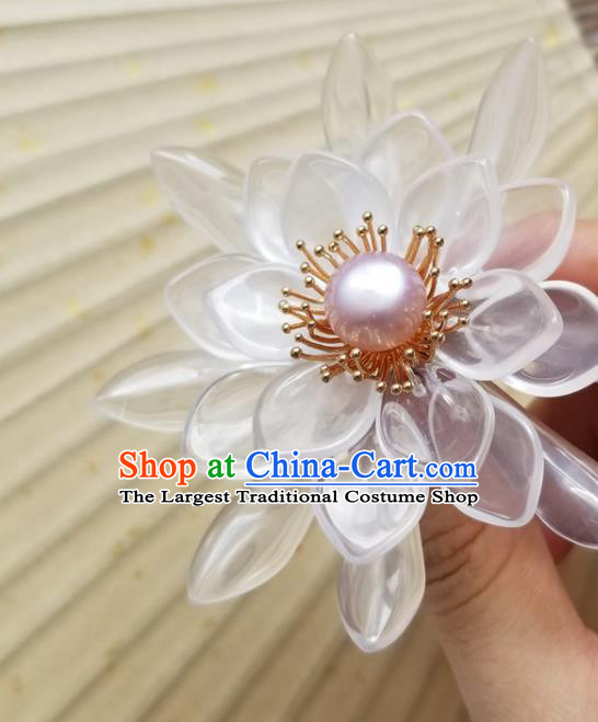 Chinese Classical White Epiphyllum Hair Clip Hanfu Hair Accessories Handmade Ancient Princess Hairpins for Women
