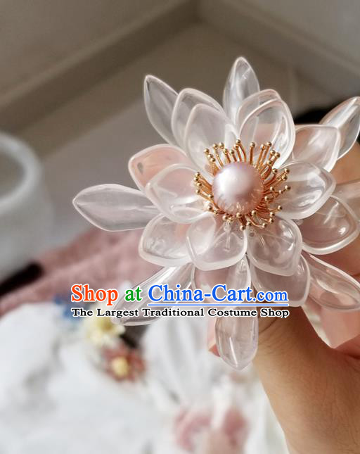 Chinese Classical White Epiphyllum Hair Clip Hanfu Hair Accessories Handmade Ancient Princess Hairpins for Women