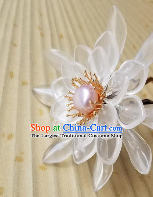 Chinese Classical White Epiphyllum Hair Clip Hanfu Hair Accessories Handmade Ancient Princess Hairpins for Women